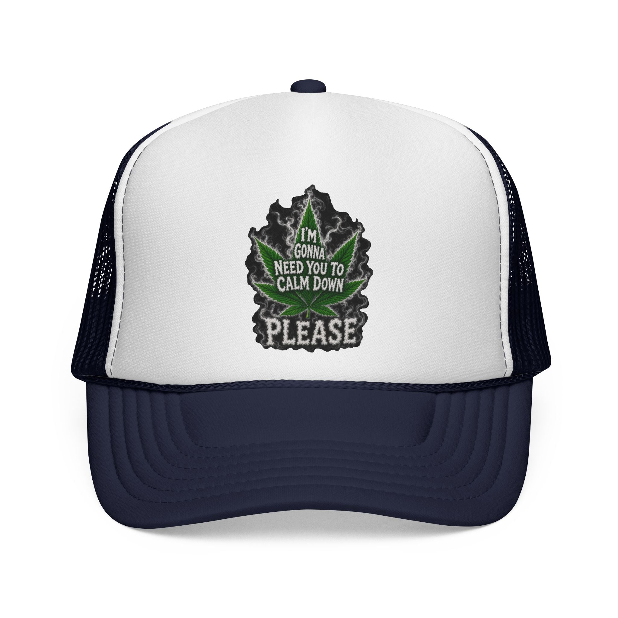 Trucker Cap — 'I'm Gonna Need You To Calm Down Please' Leaf Patch Mesh Hat