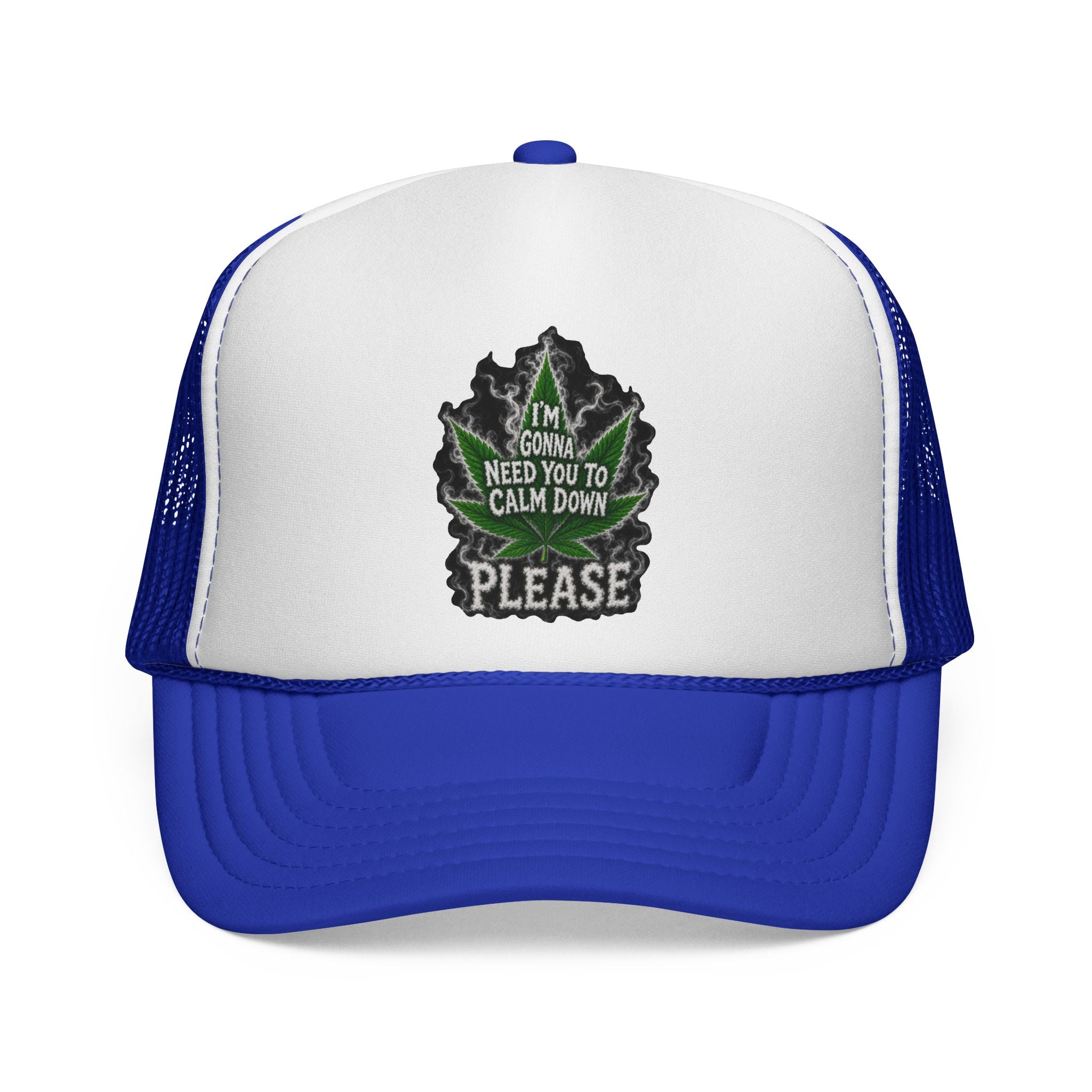 Trucker Cap — 'I'm Gonna Need You To Calm Down Please' Leaf Patch Mesh Hat