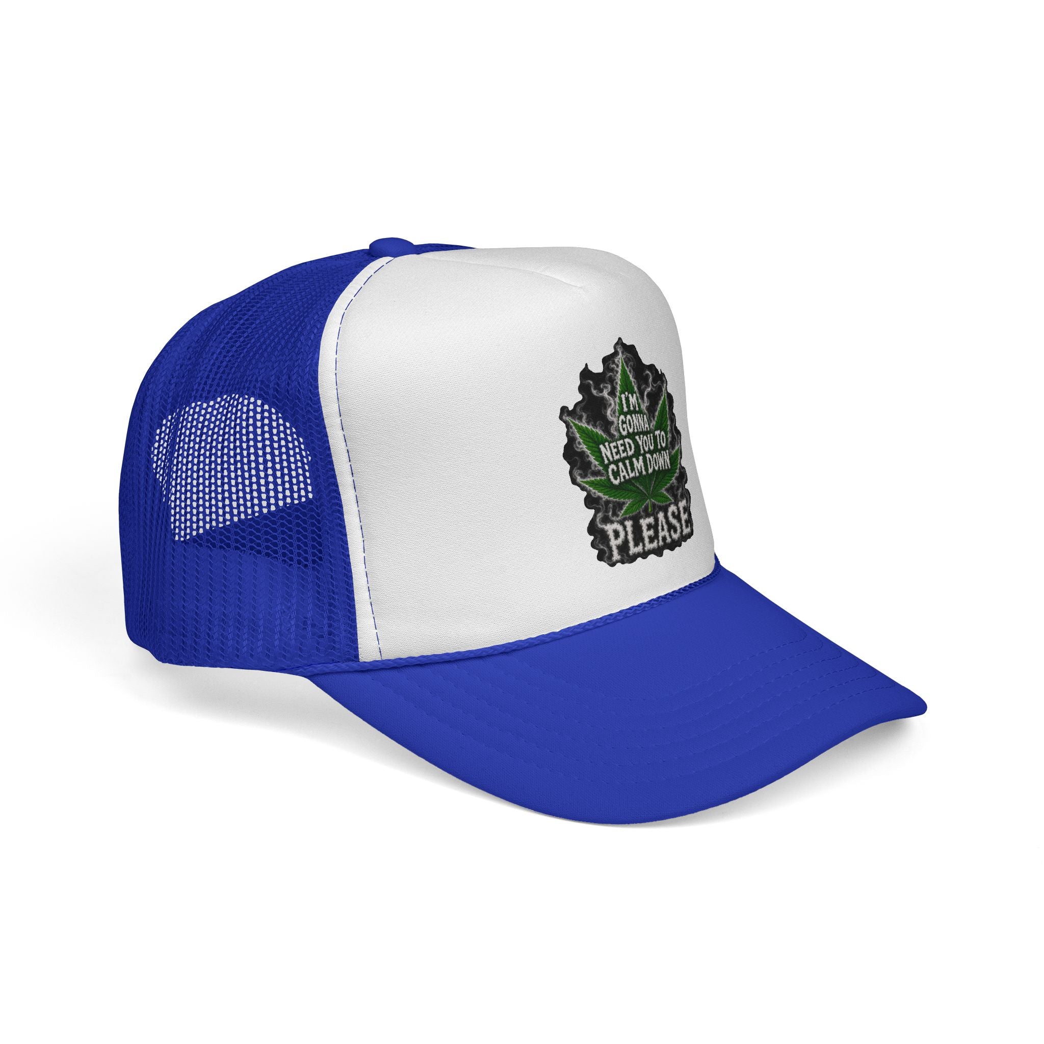 Trucker Cap — 'I'm Gonna Need You To Calm Down Please' Leaf Patch Mesh Hat