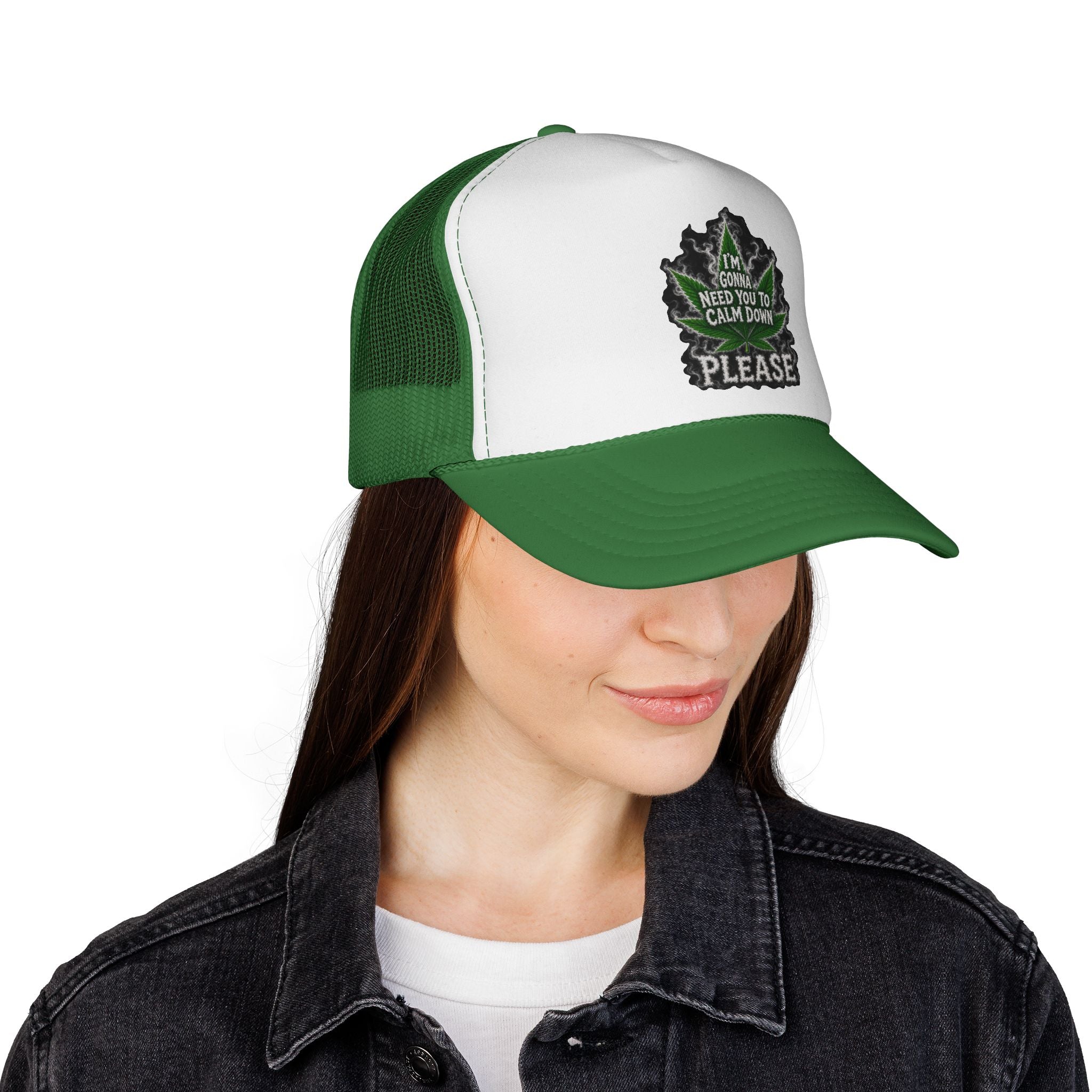 Trucker Cap — 'I'm Gonna Need You To Calm Down Please' Leaf Patch Mesh Hat
