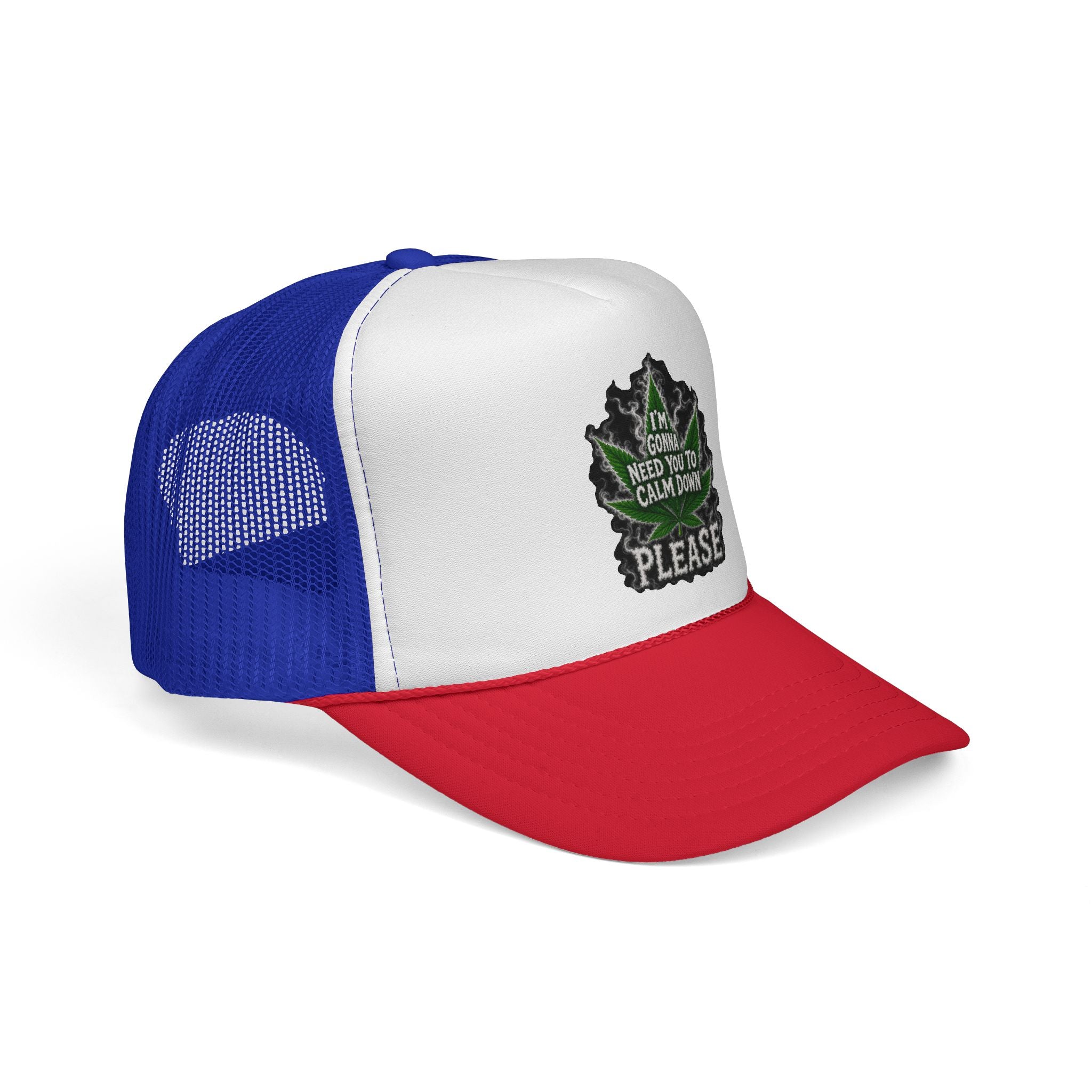Trucker Cap — 'I'm Gonna Need You To Calm Down Please' Leaf Patch Mesh Hat