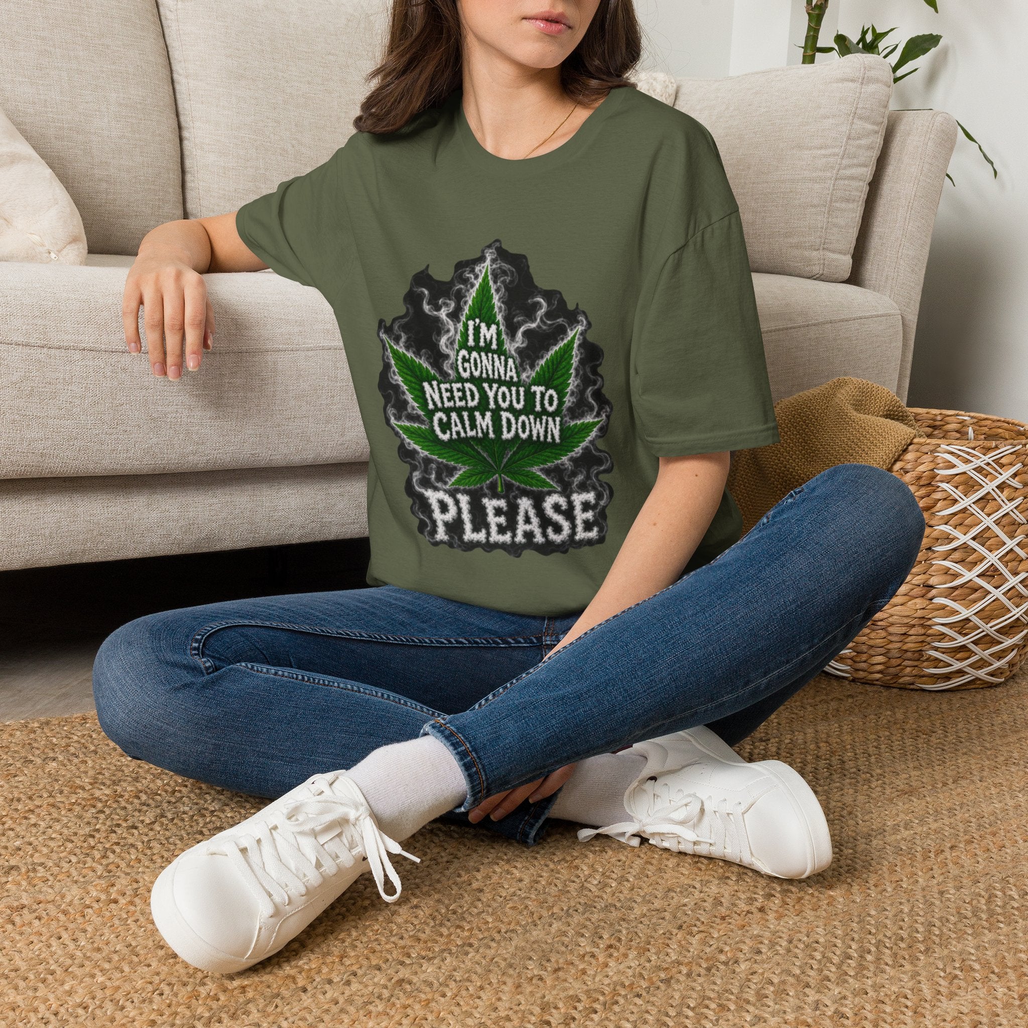 T-Shirt — "I'm Gonna Need You to Calm Down Please" Cannabis Leaf Graphic Tee