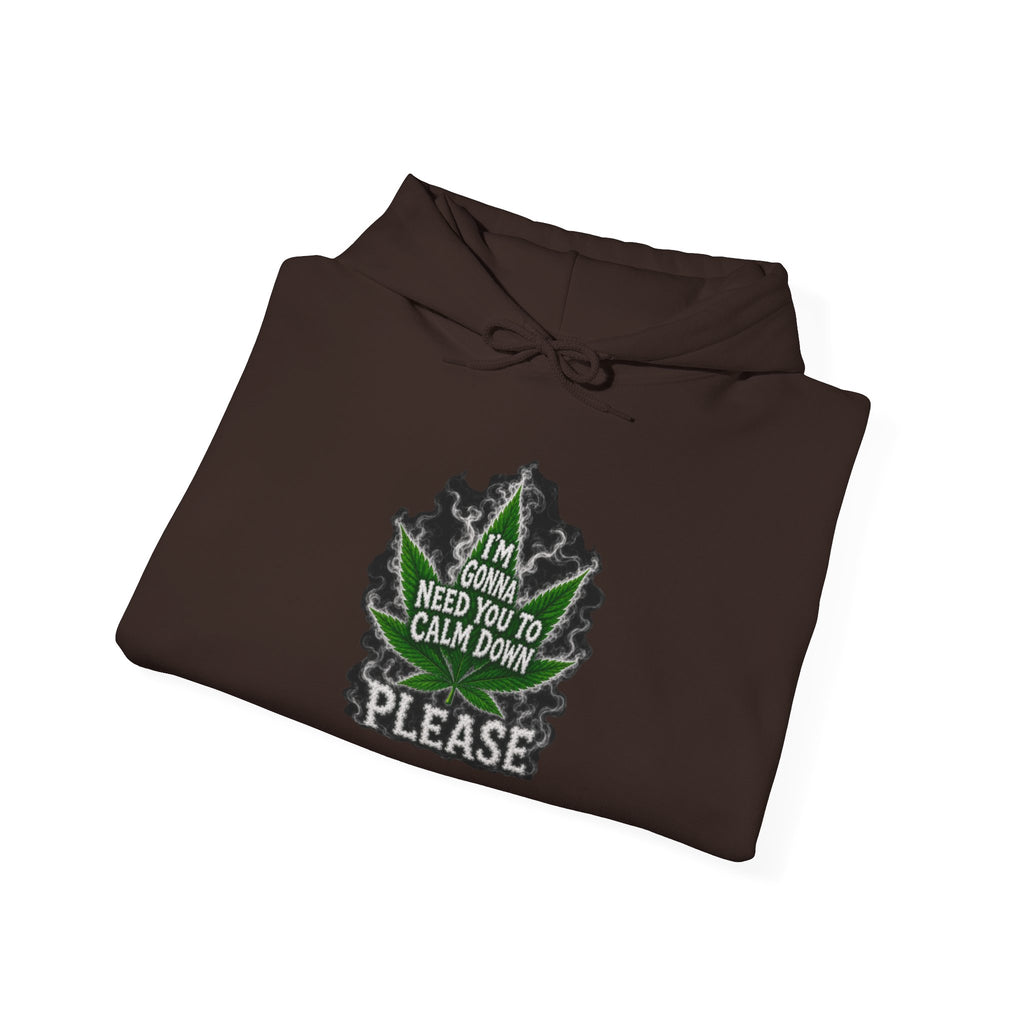 Hoodie — 'I’m Gonna Need You To Calm Down Please' Leaf Graphic Cozy Pullover