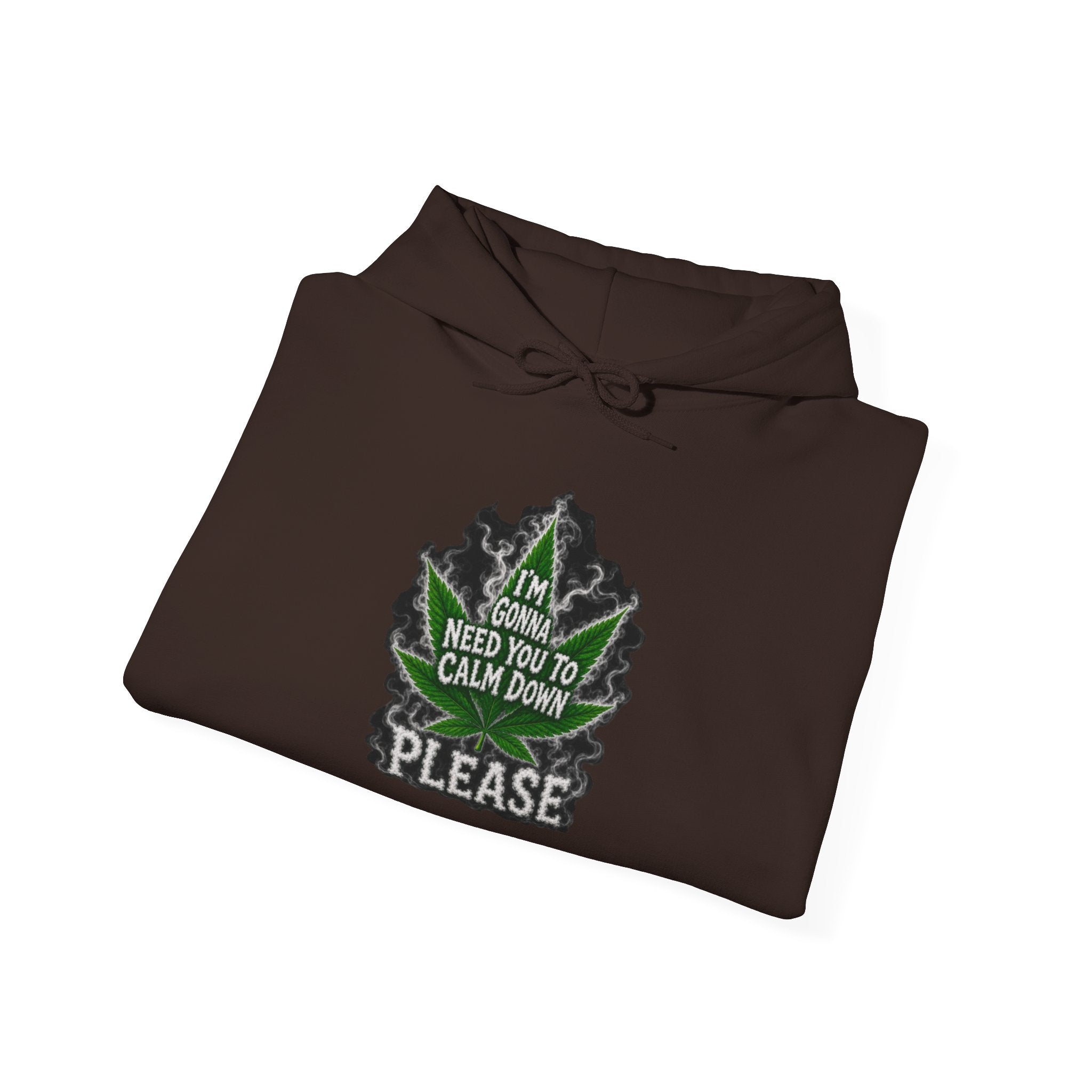 Hoodie — 'I’m Gonna Need You To Calm Down Please' Leaf Graphic Cozy Pullover
