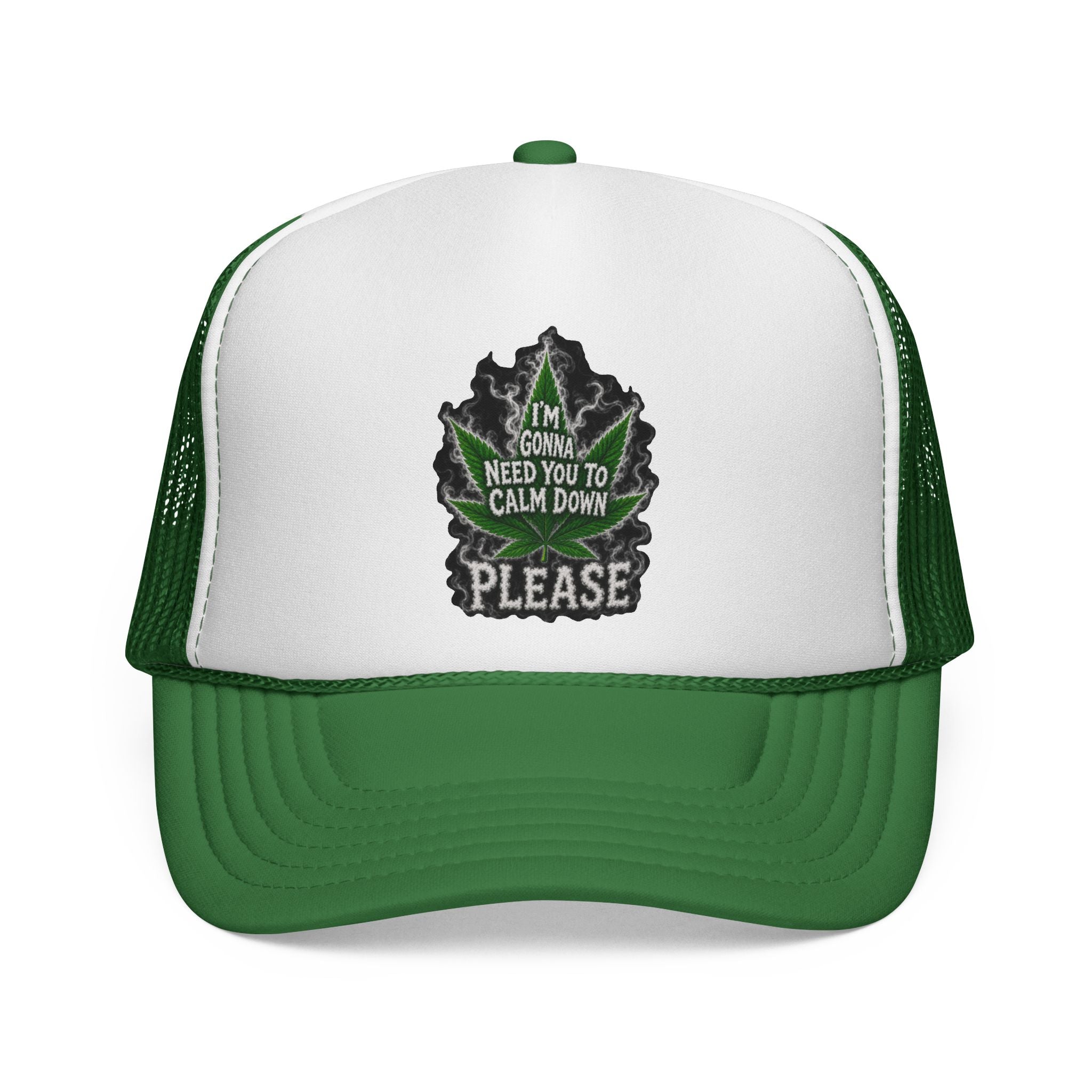 Trucker Cap — 'I'm Gonna Need You To Calm Down Please' Leaf Patch Mesh Hat