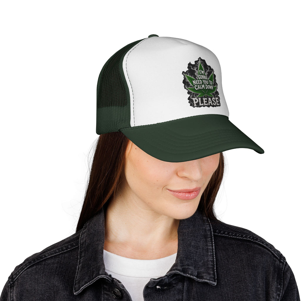 Trucker Cap — 'I'm Gonna Need You To Calm Down Please' Leaf Patch Mesh Hat