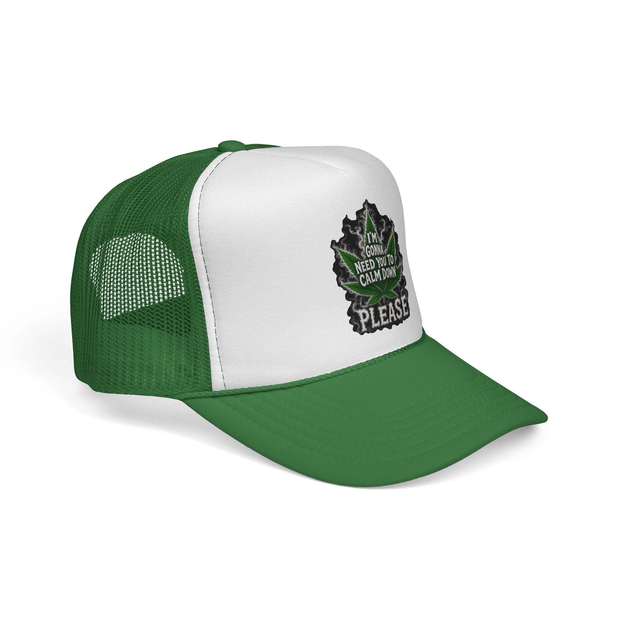 Trucker Cap — 'I'm Gonna Need You To Calm Down Please' Leaf Patch Mesh Hat