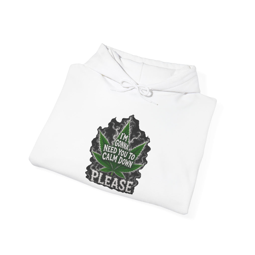 Hoodie — 'I’m Gonna Need You To Calm Down Please' Leaf Graphic Cozy Pullover
