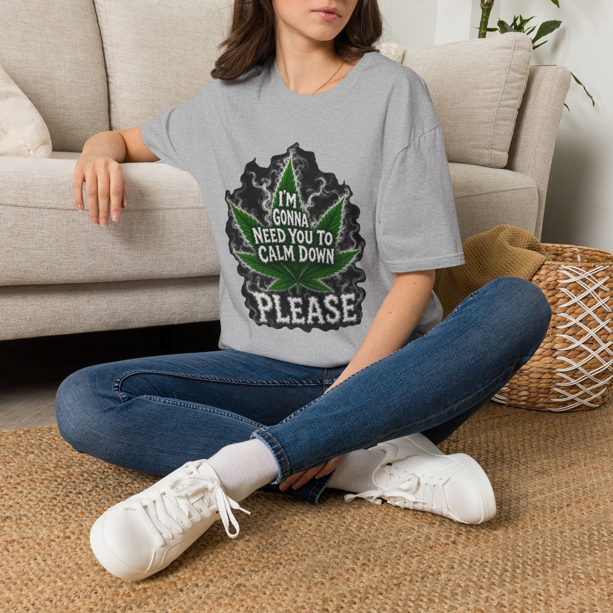 T-Shirt — "I'm Gonna Need You to Calm Down Please" Cannabis Leaf Graphic Tee