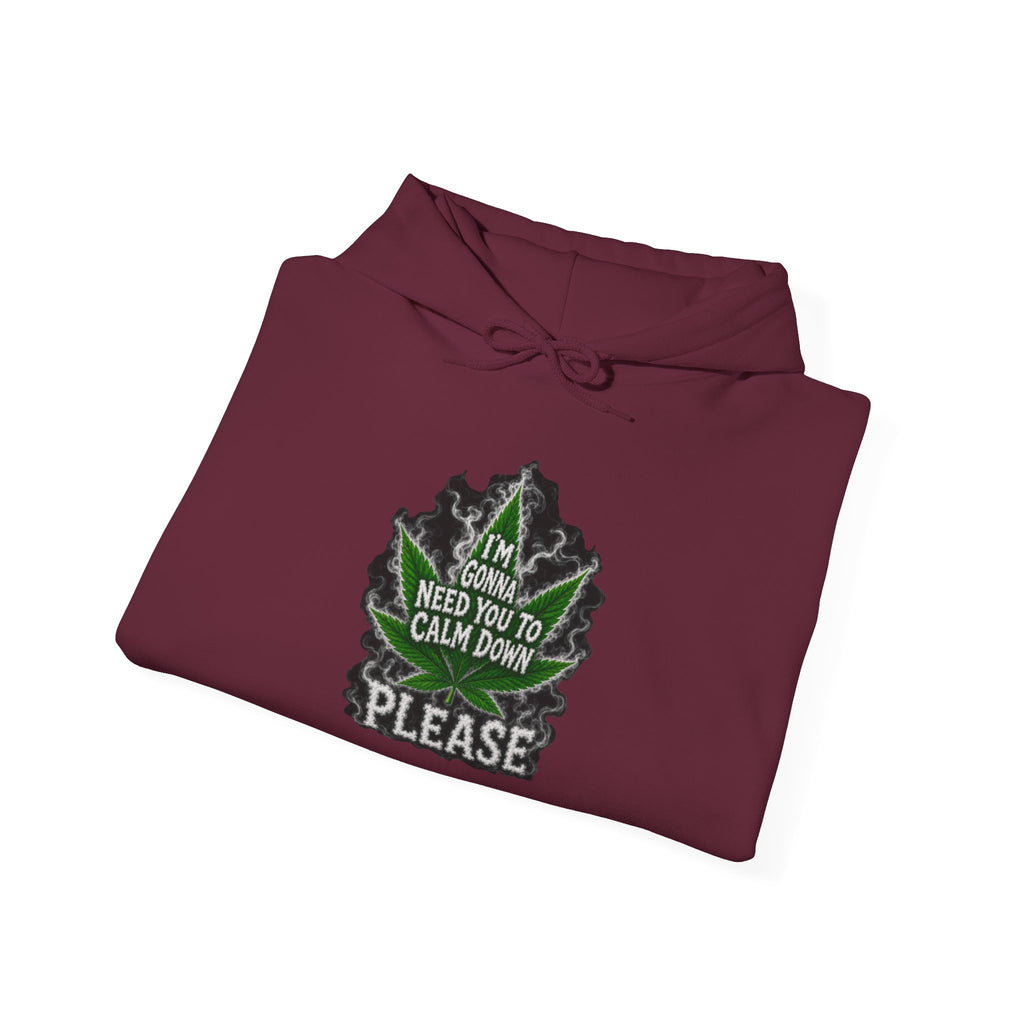 Hoodie — 'I’m Gonna Need You To Calm Down Please' Leaf Graphic Cozy Pullover