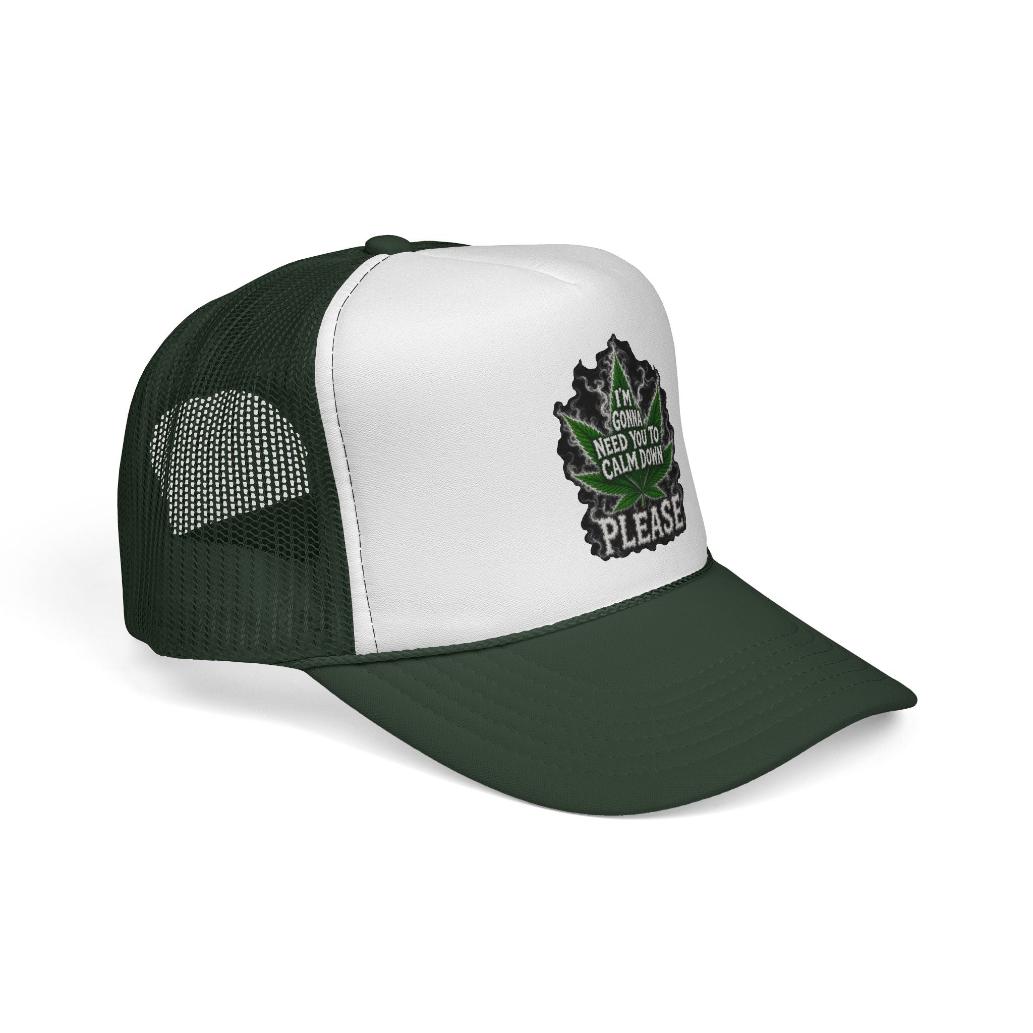 Trucker Cap — 'I'm Gonna Need You To Calm Down Please' Leaf Patch Mesh Hat