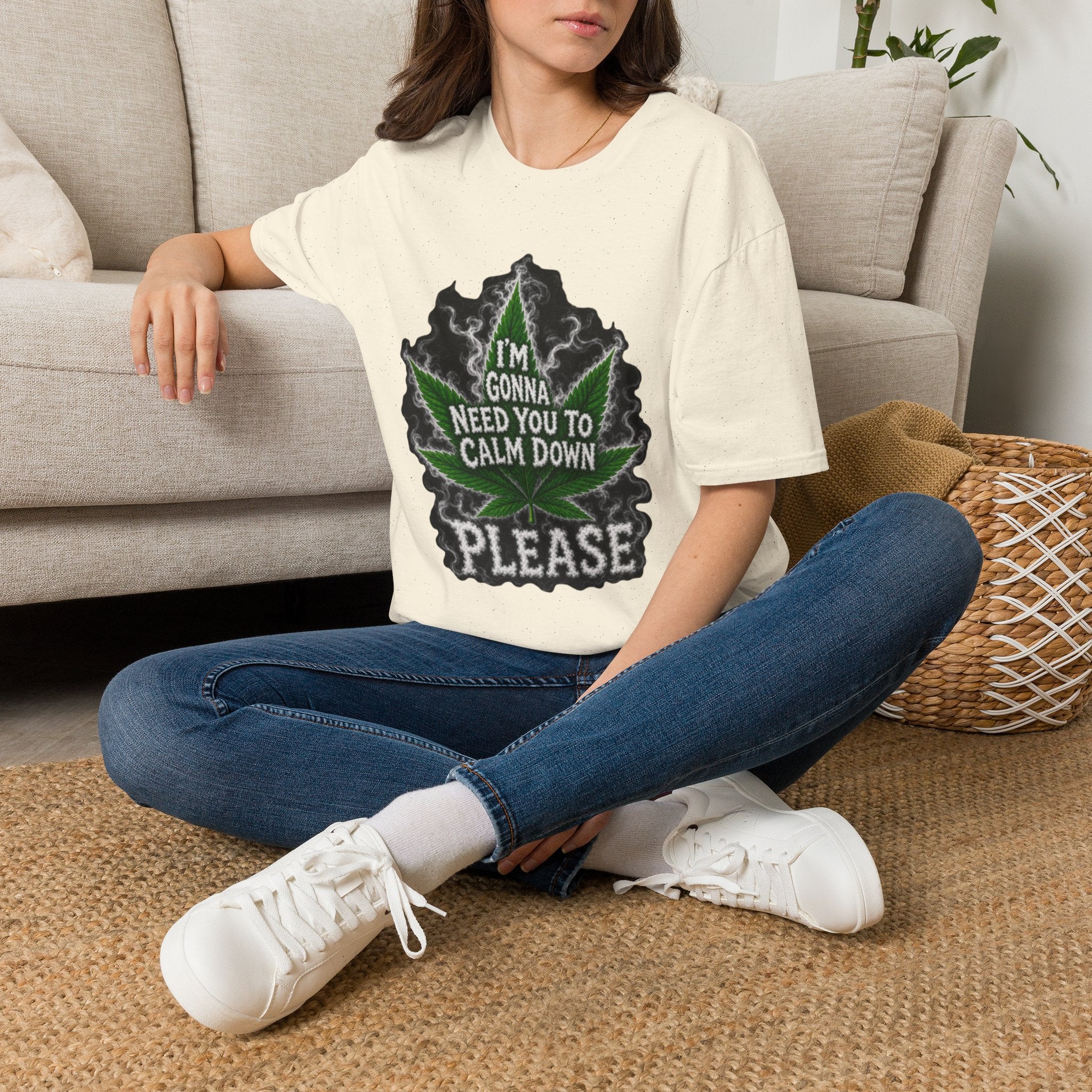 T-Shirt — "I'm Gonna Need You to Calm Down Please" Cannabis Leaf Graphic Tee