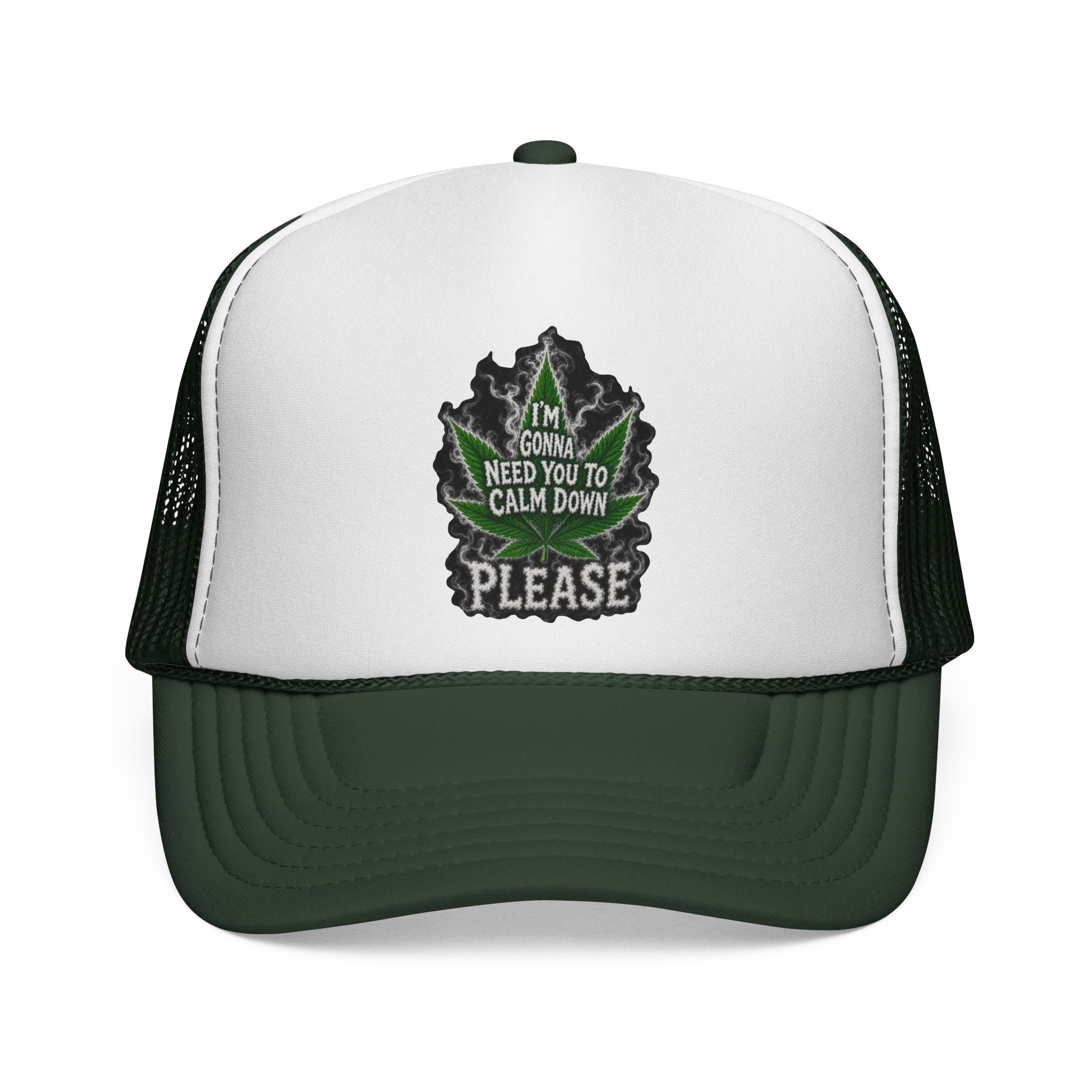 Trucker Cap — 'I'm Gonna Need You To Calm Down Please' Leaf Patch Mesh Hat