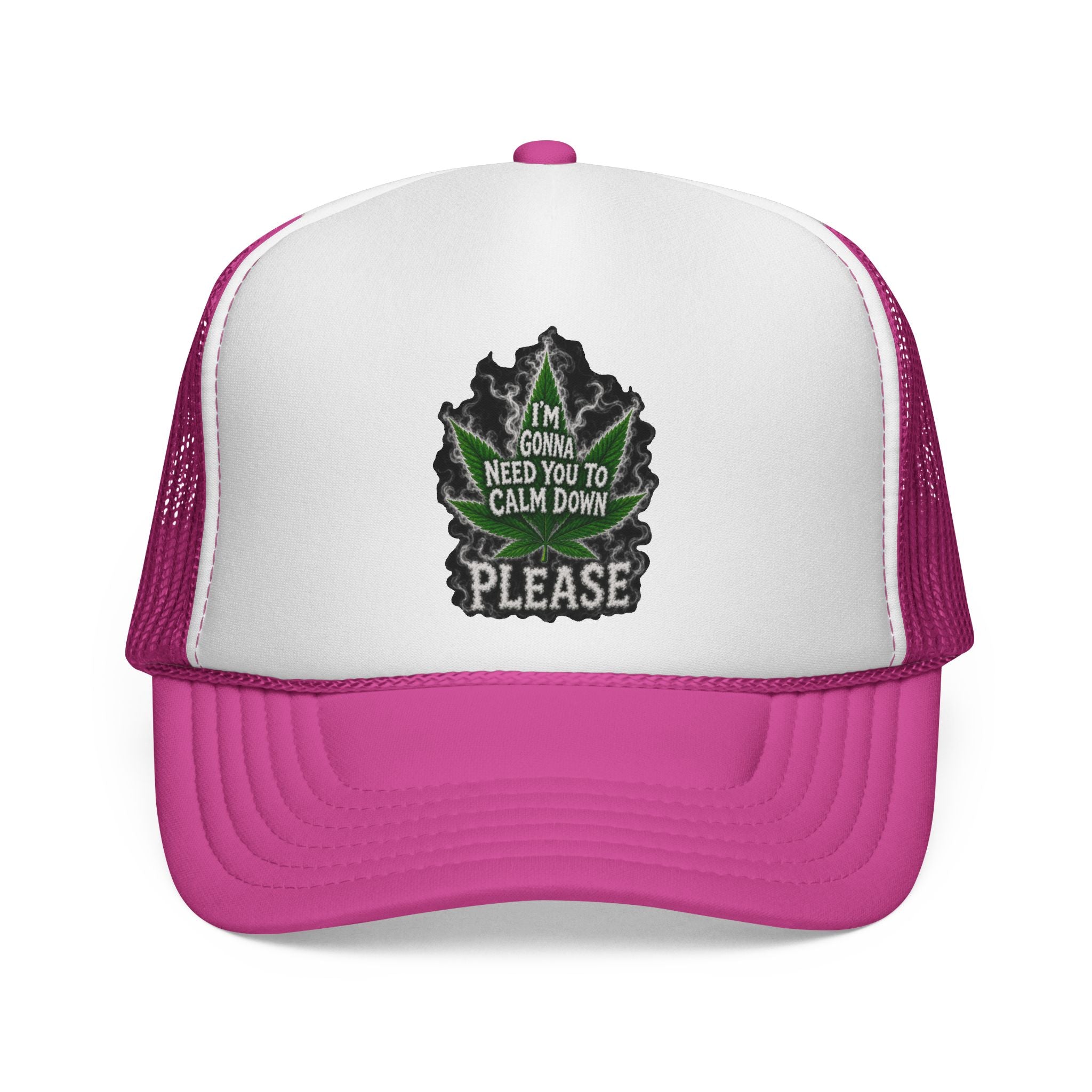 Trucker Cap — 'I'm Gonna Need You To Calm Down Please' Leaf Patch Mesh Hat