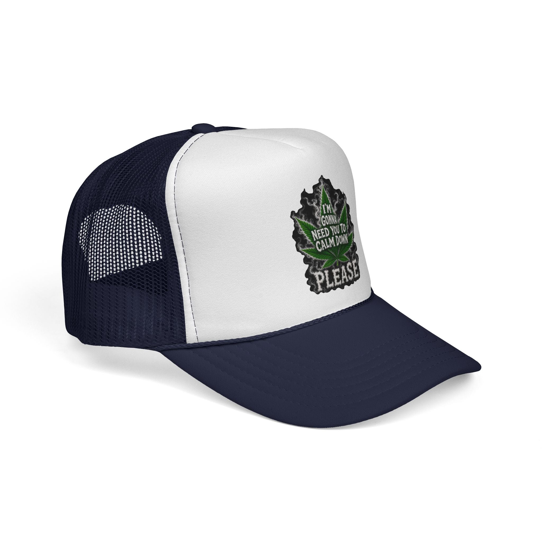 Trucker Cap — 'I'm Gonna Need You To Calm Down Please' Leaf Patch Mesh Hat