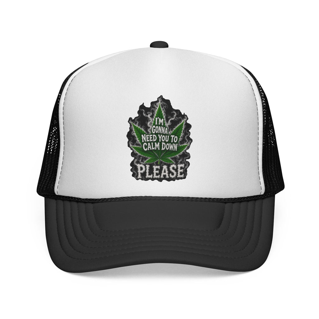 Trucker Cap — 'I'm Gonna Need You To Calm Down Please' Leaf Patch Mesh Hat