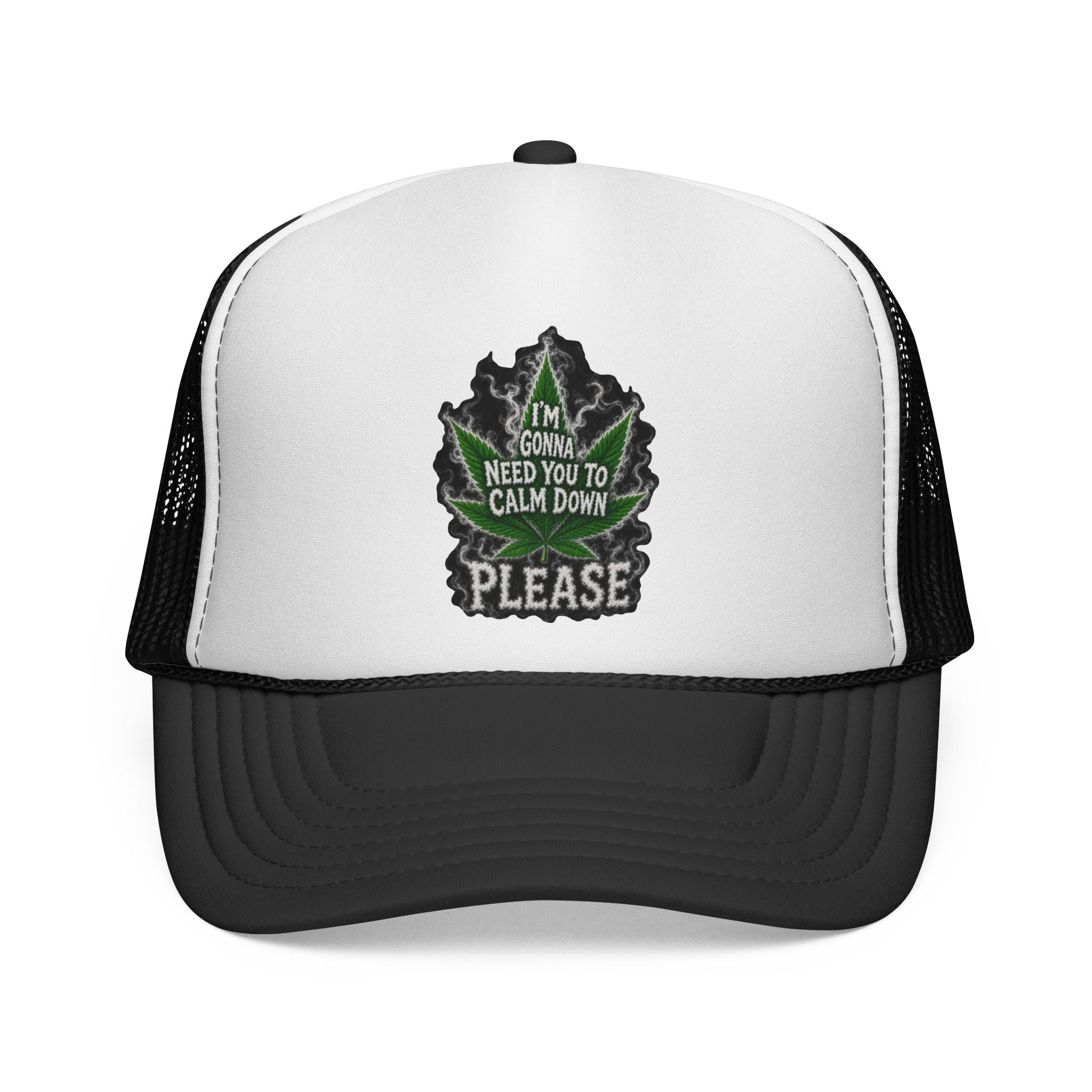 Trucker Cap — 'I'm Gonna Need You To Calm Down Please' Leaf Patch Mesh Hat