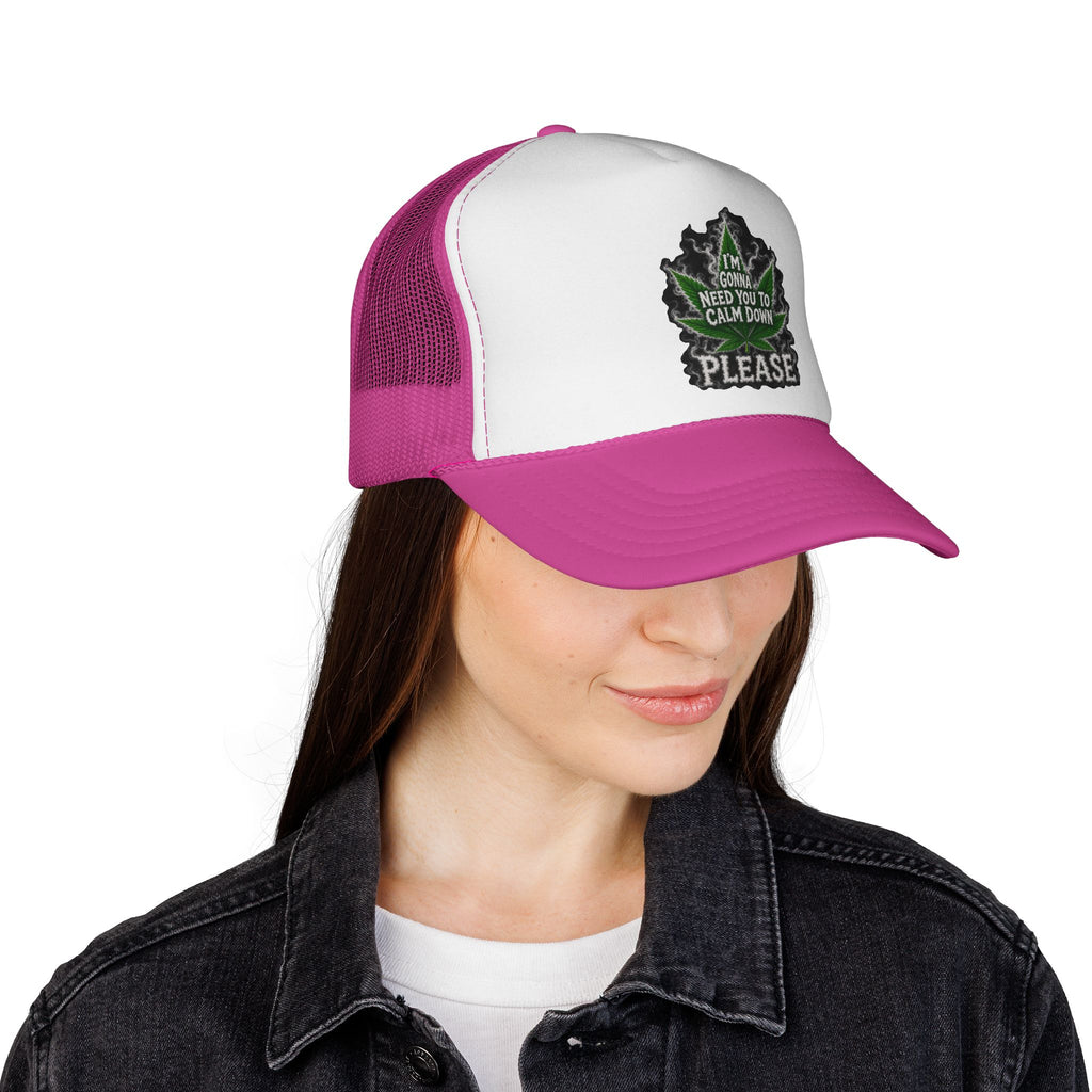Trucker Cap — 'I'm Gonna Need You To Calm Down Please' Leaf Patch Mesh Hat