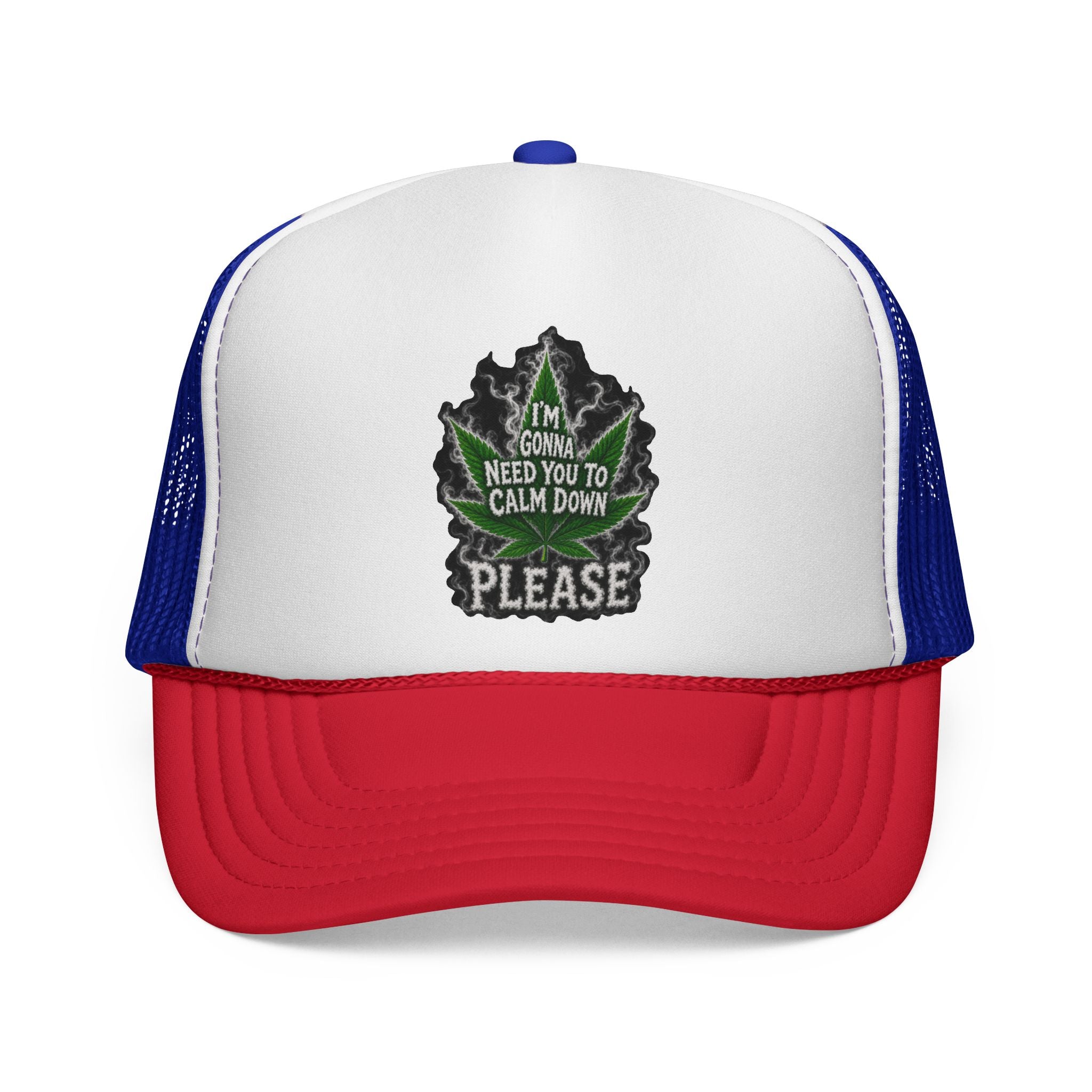 Trucker Cap — 'I'm Gonna Need You To Calm Down Please' Leaf Patch Mesh Hat