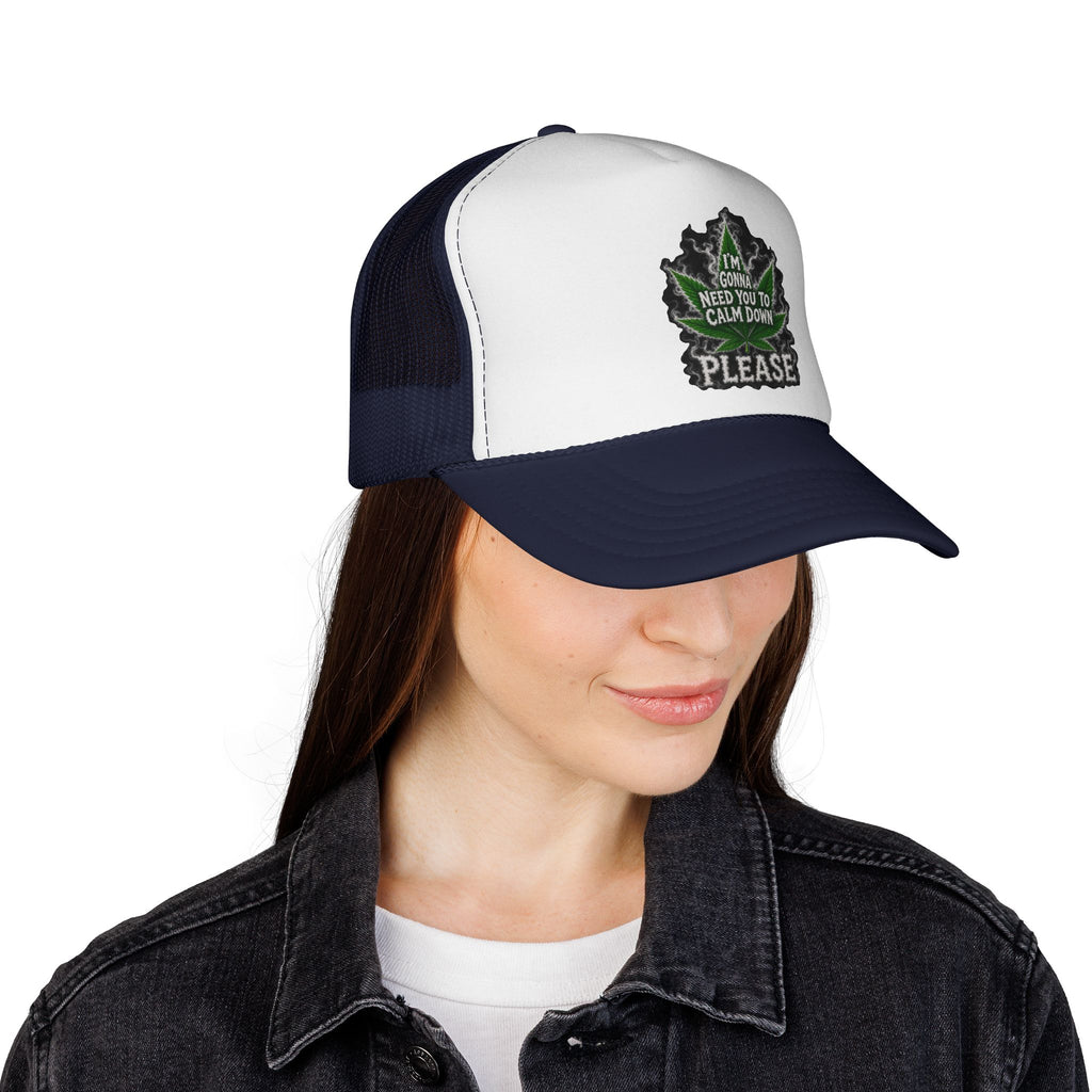 Trucker Cap — 'I'm Gonna Need You To Calm Down Please' Leaf Patch Mesh Hat