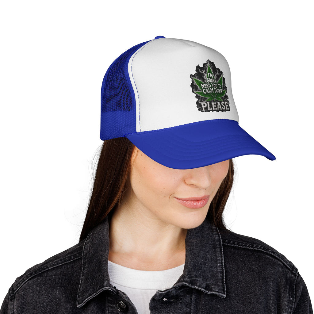 Trucker Cap — 'I'm Gonna Need You To Calm Down Please' Leaf Patch Mesh Hat