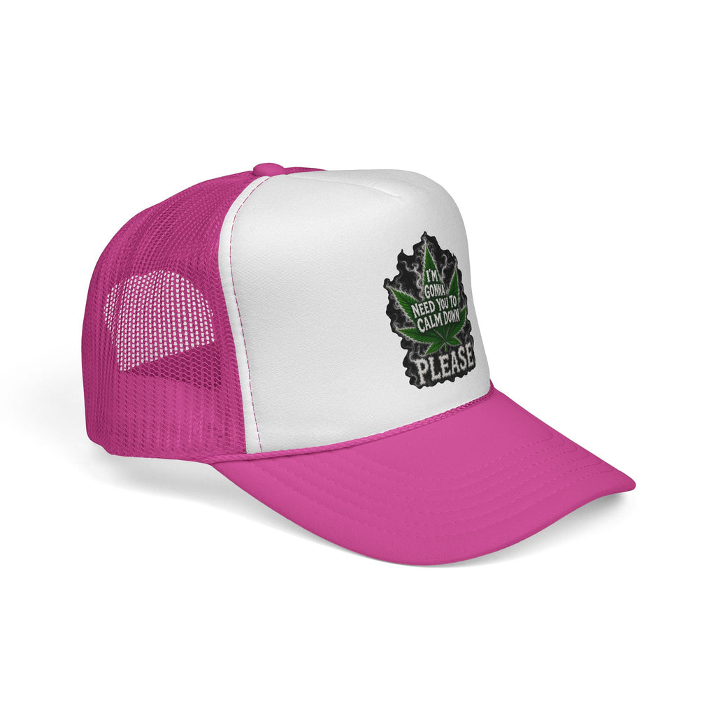 Trucker Cap — 'I'm Gonna Need You To Calm Down Please' Leaf Patch Mesh Hat